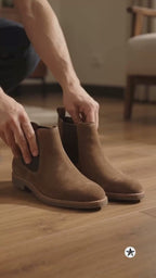 Men Tan Suede Leather High Ankle Slip-On Chelsea Boot with Cushioned Insole | Anti Skid Honey TPR Sole | Shoe for Winter Outfits, Office, Travel, Semi Formal
