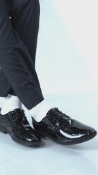 Men Brown Patent Leather Party Formal Embossed Design Office Lace Up Derby Shoes