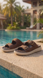 Men Tan Open Toe Buckle Strap Stitched Waterproof Sandals|Soft Cushioned Insole|Summer Slip-On Slipper|Perfect For Monsoon Rainy Season
