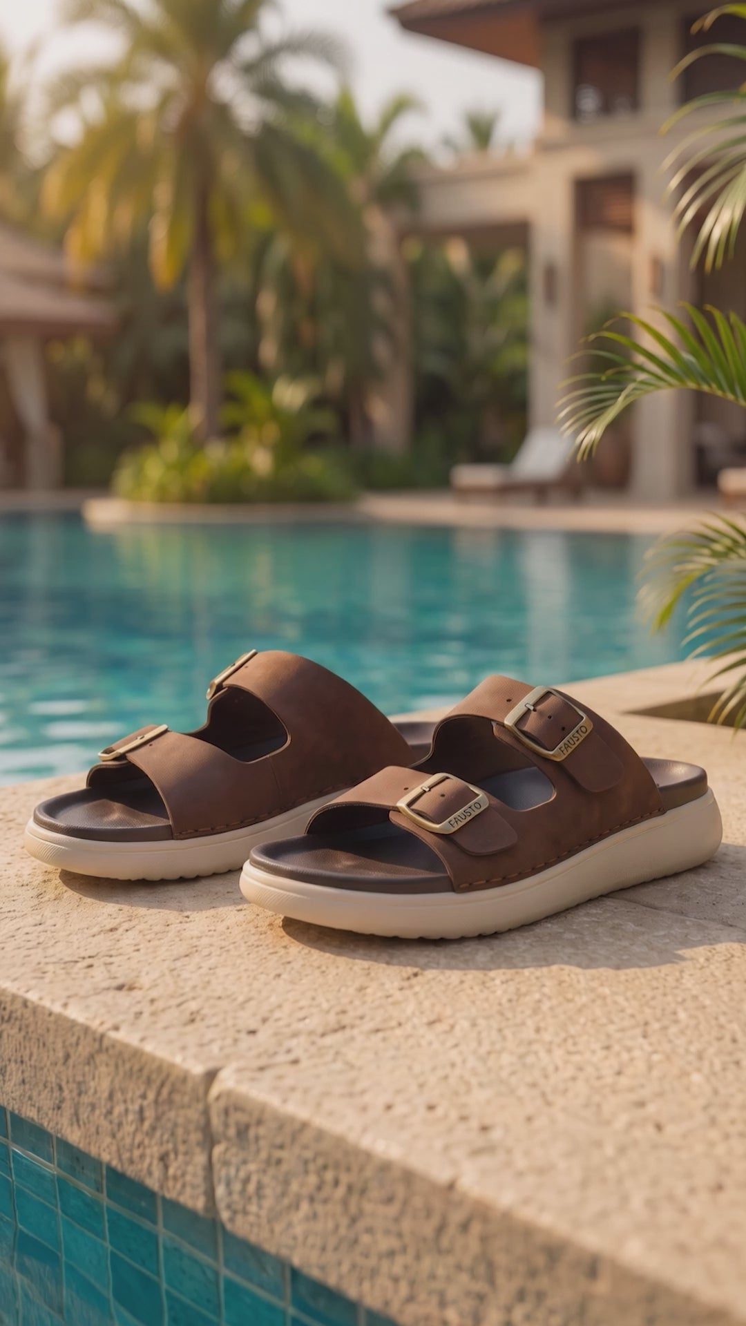Men Tan Open Toe Buckle Strap Stitched Waterproof Sandals|Soft Cushioned Insole|Summer Slip-On Slipper|Perfect For Monsoon Rainy Season