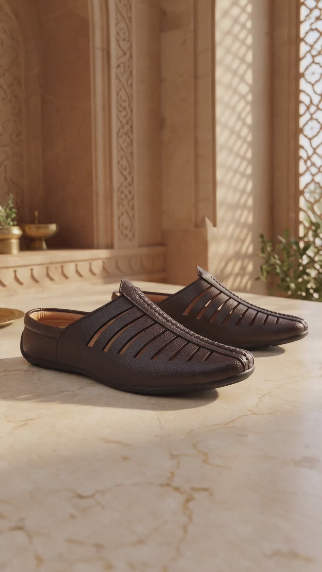Men Brown Laser Cut Design Back Open Evening Party Ethnic Jutis and Mojaris