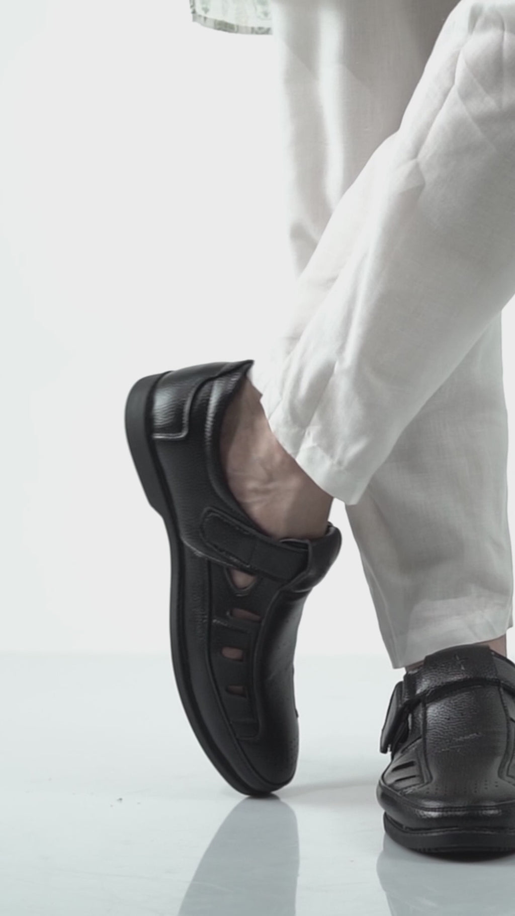 Men Black Office Summer Casual Closed-Toe Hook and Loop Dress Roman Sandals|Perforated Lightweight Slip-On Shoe Style Sandals for Outdoor, Travel Comfort|Anti Skid TPR Welted Sole