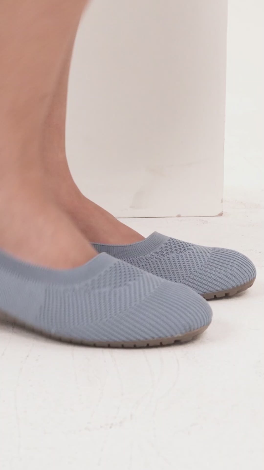 Women Cream Athleisure Active Wear Knitted Soft Fabric Slip On Flat Ballerina Shoes For Walking