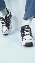 Men Cream/Black Colorblocked Lace Up Sneakers| Sports Running Shoes|Anti-Skid Phylon Sole|Lace-Up Athleisure Shoes|Walking Shoes