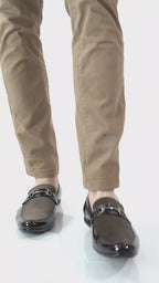 Men Tan Patent Leather Velvet Horsebit Classic Formal Buckle Loafer Shoes