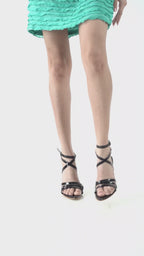 Women Black Stiletto Gladiator Pointed Heels Sandals | Bold Party Wear Sandals with Glossy Finish | 4.25 Inch High Heel for Party, Wedding, Work, Corporate Meetings