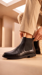 Men Black High Ankle Slip On Outdoor Fashion Winter Chelsea Boots