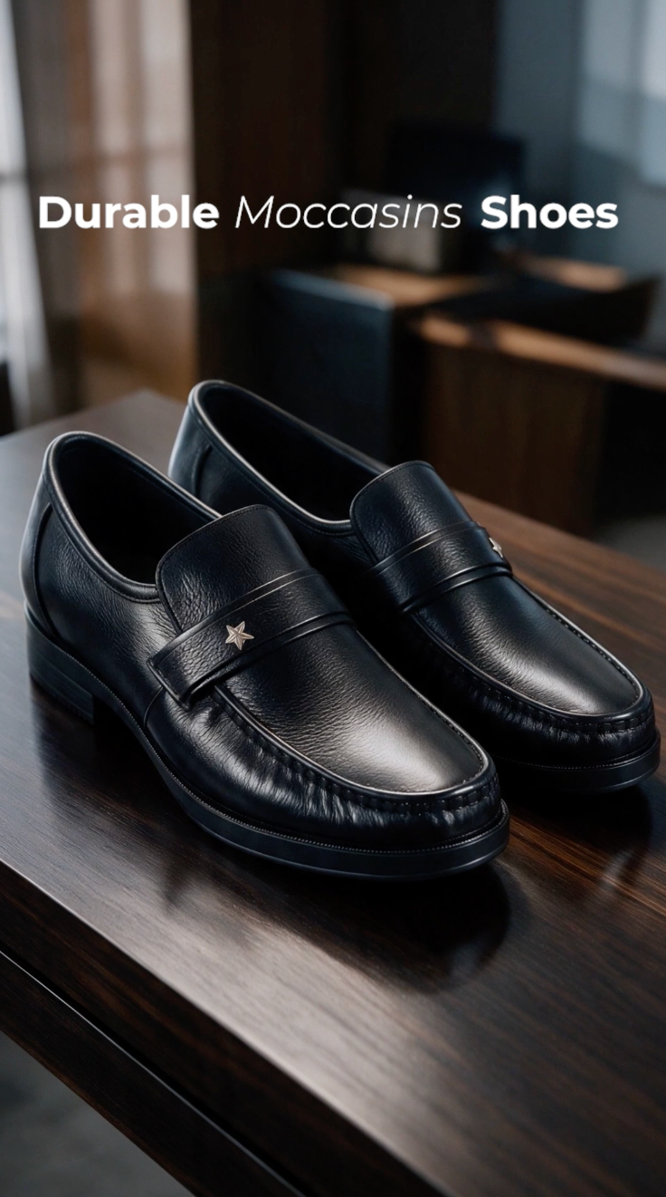 Men Black Genuine Leather Formal Slip On Moccasins Shoes for Office|Memory Cushion Meeting Slip-Ons