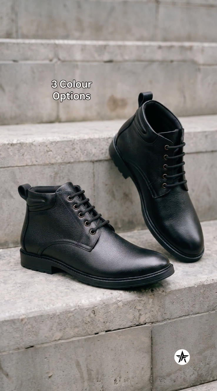 Men Cherry Genuine Leather Ankle Length 5-Eye Lace Up Chukka Boots|Biking Boot with Anti-Skid Durable Sole|Formal, Office & Casual Wear