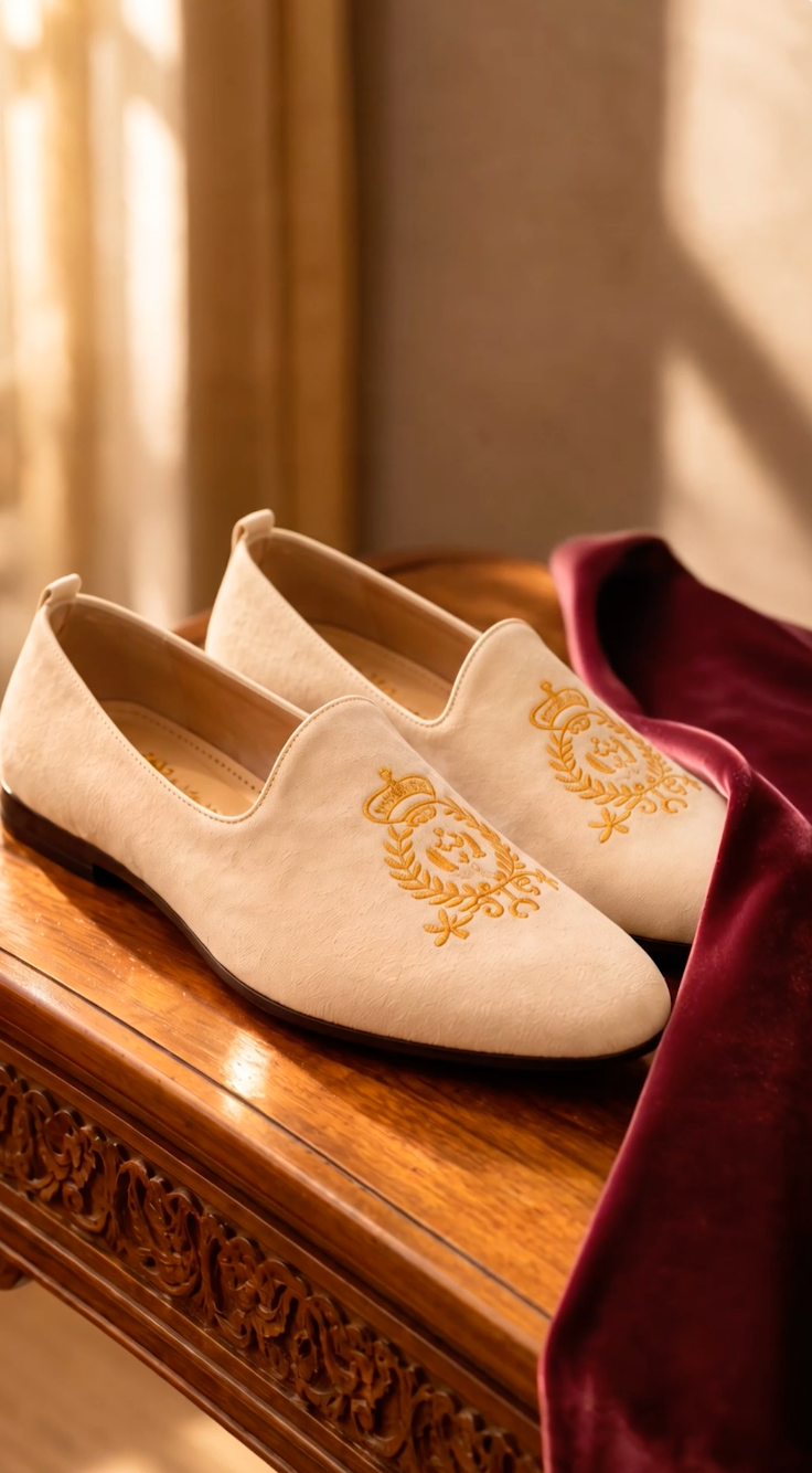 Men Lavender Embroidered Slip-On Loafers|Royal Ethnic Party Shoes|Ethnic Juttis and Mojaris for Wedding Cushioned Insole