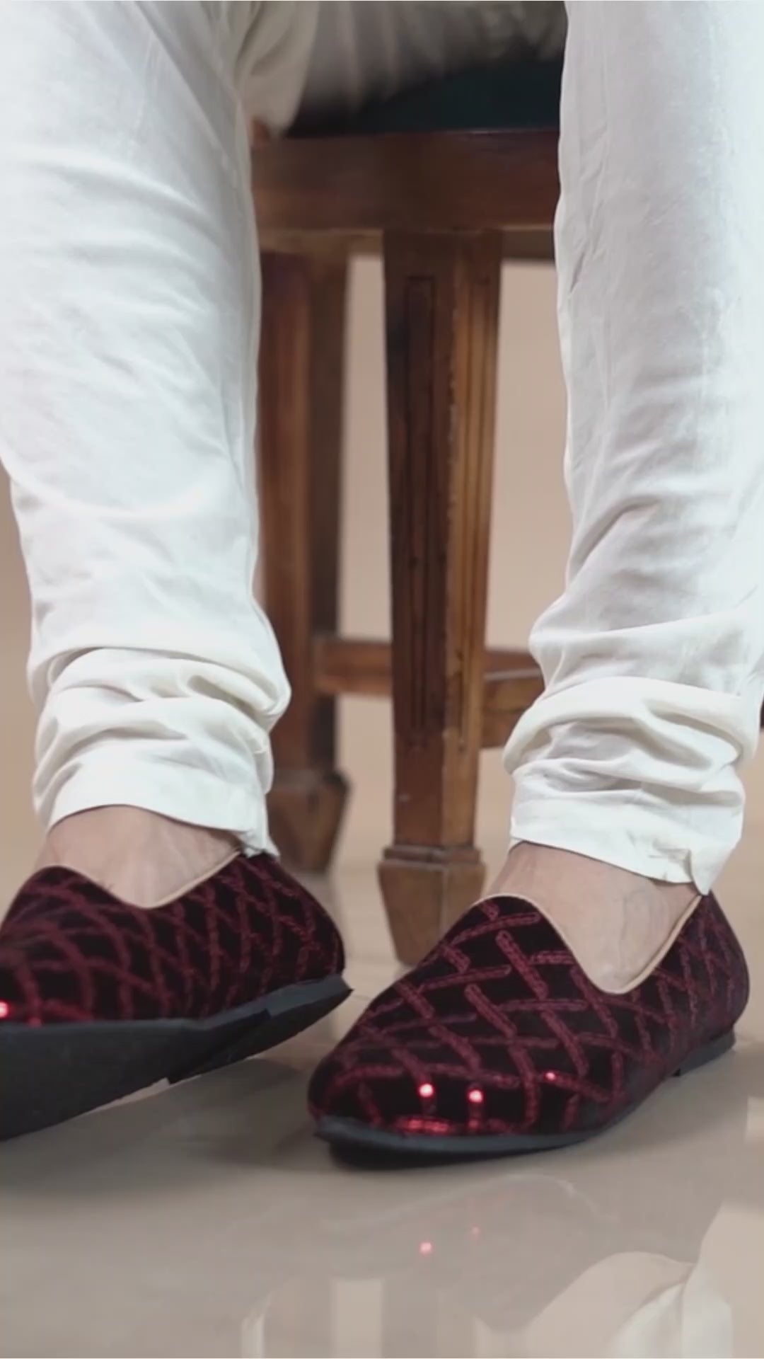 Men Maroon Embroidery Sequin Ethnic Slip On Juttis and Mojaris for Wedding|Traditional Sherwani Shoes|Festive Slip-On For Kurtas