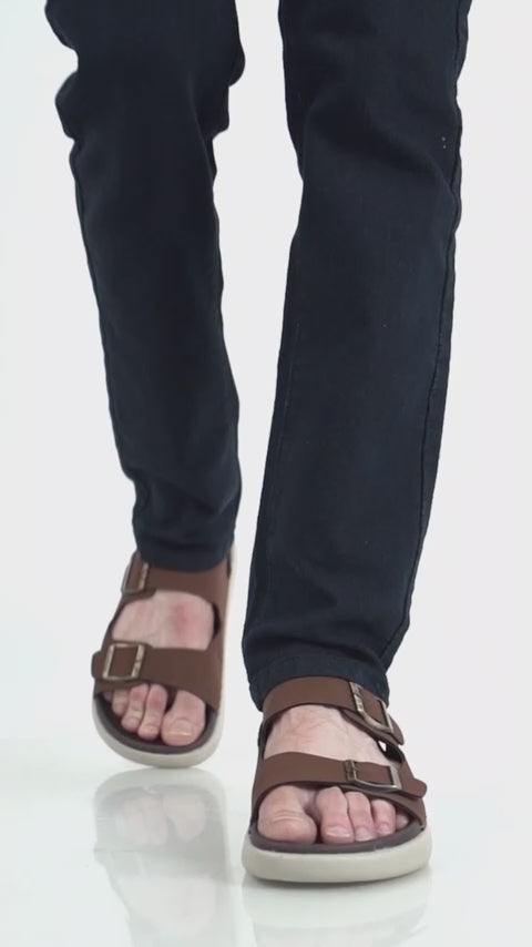 Men Brown Open Toe Double Adjustable Strap Stitched Waterproof Sandals with Back Support|Soft Cushioned Insole|Lightweight Summer Slip-On Slipper|Perfect For Monsoon Rainy Season