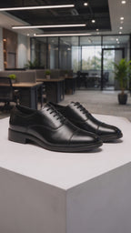 Men Black Formal Office Work Lace-Up Derby Shoes