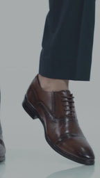 Men Tan Genuine Leather Formal Lace Up Brogue Shoes for Office|Meeting Event Shoes with Comfort
