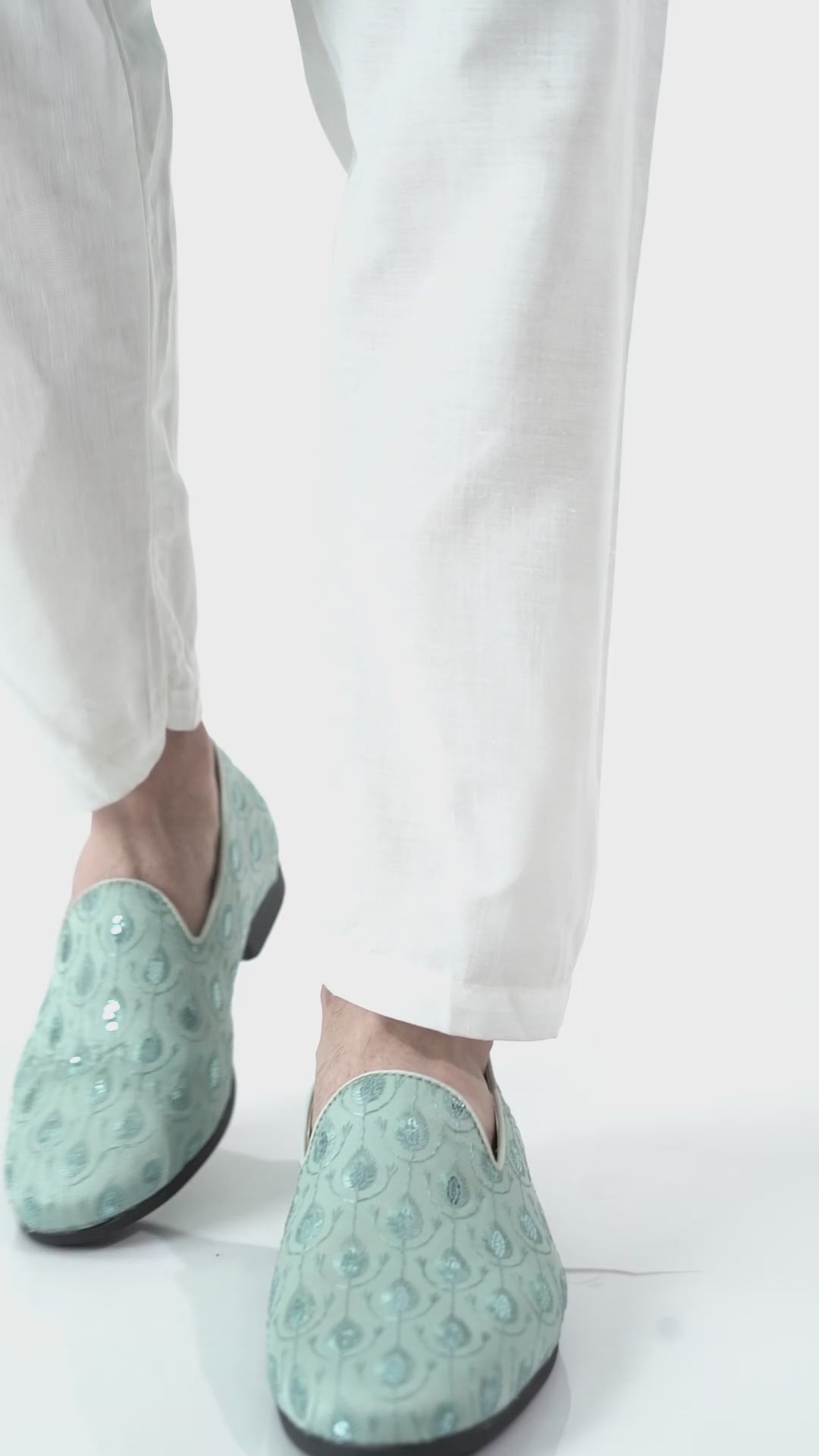 Men Blue Embroidered Sequin Ethnic Slip-On Juttis and Mojaris with Anti Skid Sole|Traditional Loafer Sherwani Shoes for Wedding, Reception, Party, Baraat and Festive Outfits
