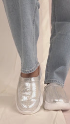 Women Beige Laser Cut Design Stitched Back Open Slip On Mules Shoes
