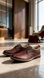 Men Tan Formal Oxford Lace Up Derby Shoes with TPR Welted Sole