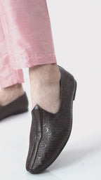 Men Black Wedding Festive Ethnic Slip-On Juttis and Mojari | Embossed Textured Print Shoe with Comfort Insole