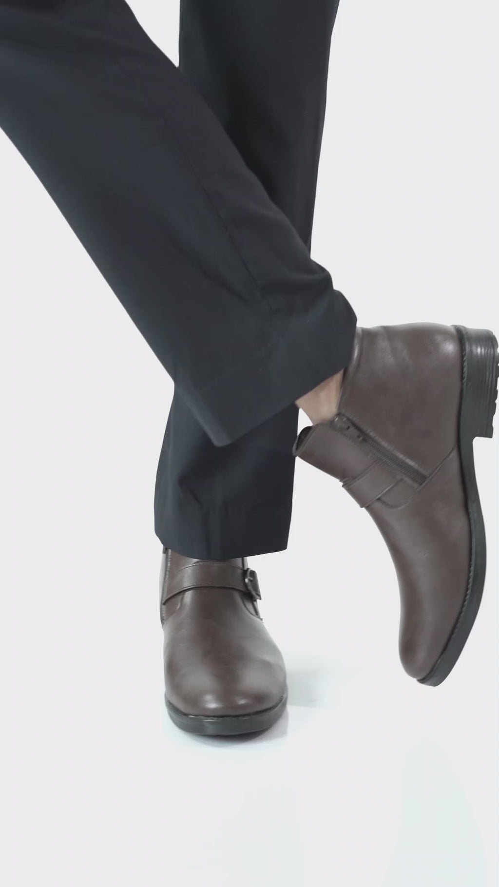 Men Black Mid Top Buckle Side Zipper Single Strap Monk Boots