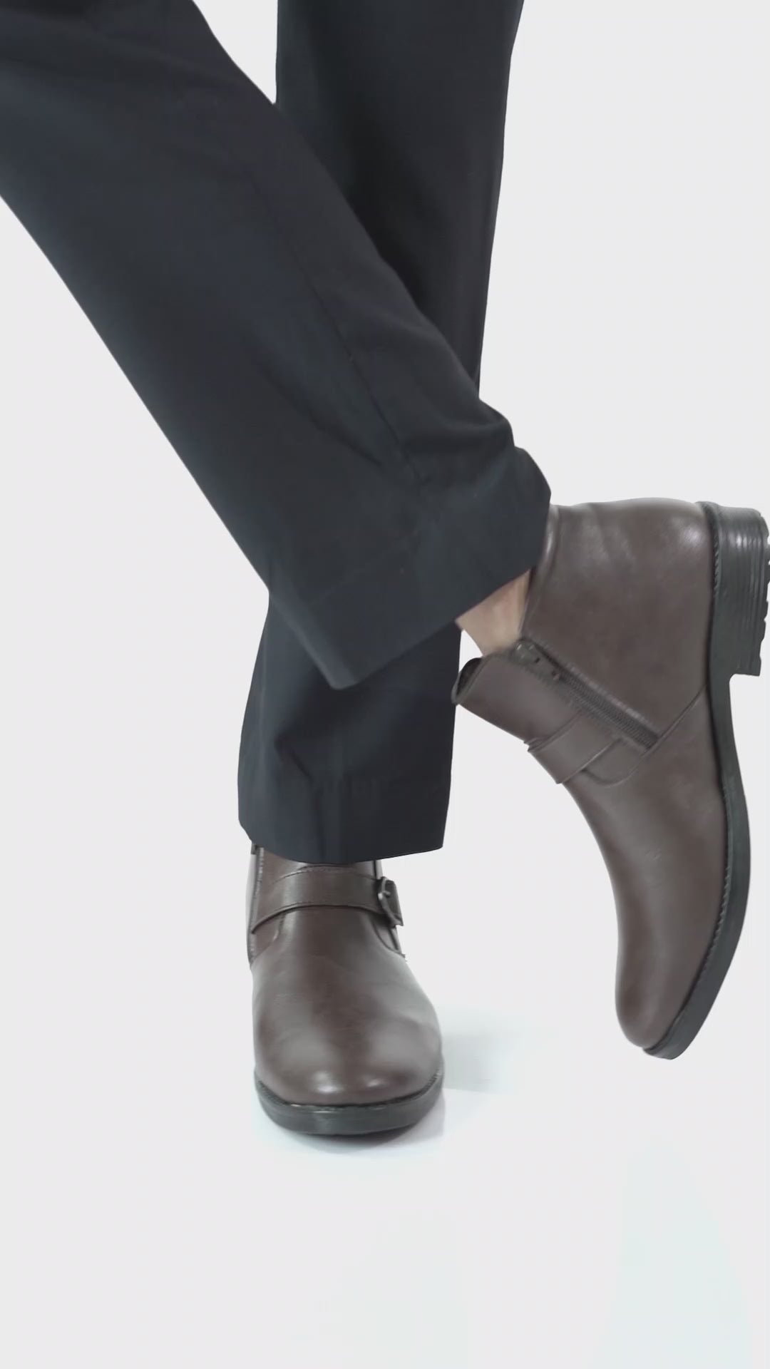 Men Black Mid Top Buckle Side Zipper Single Strap Monk Boots