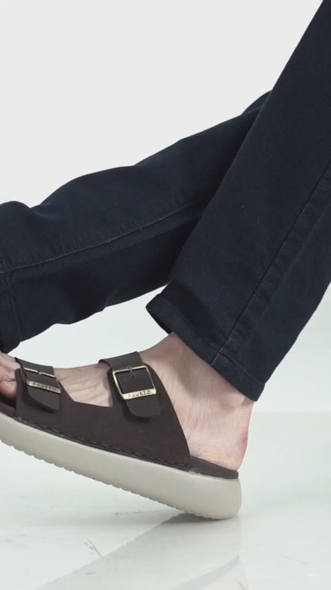 Men Tan Open Toe Buckle Strap Stitched Waterproof Sandals|Soft Cushioned Insole|Summer Slip-On Slipper|Perfect For Monsoon Rainy Season
