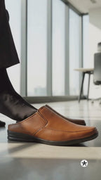 Men Tan Formal Back Open Memory Cushioned Insole Slip On Shoes|Office, Meetings, Event Slip Ons with Comfort All Day Long|Semi Formal Outfit Shoe, Anti Skid Rubber Sole