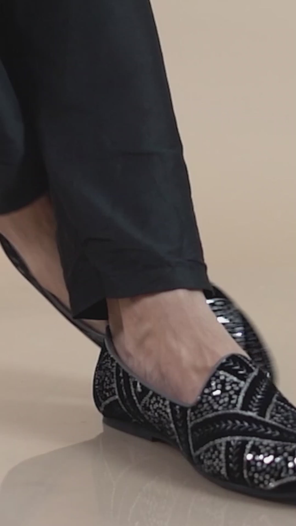Men Black Silver Silk Zardosi Sequin Velvet Ethnic Slip On Juttis and Mojaris for Wedding|Indian Traditional Sherwani Shoes|Groom Slip On Shoes