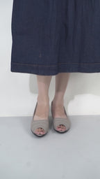 Women Light Grey Elegant Peep Toe Platform Wedge Heel Ballet|Formal Dress Ballerina Shoes|Office Open Toe Sandal|Anti Skid Sole