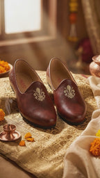 Men Brown Wedding Ethnic Party Embroidery Design Slip On Juttis and Mojaris