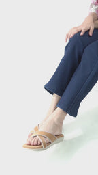 Women Dark Grey Embellished Slip-On Open Toe Ortho Flats with Cross Strap | Sandals for Wedding, Party, Ethnic Wear | All Day Flat Slippers