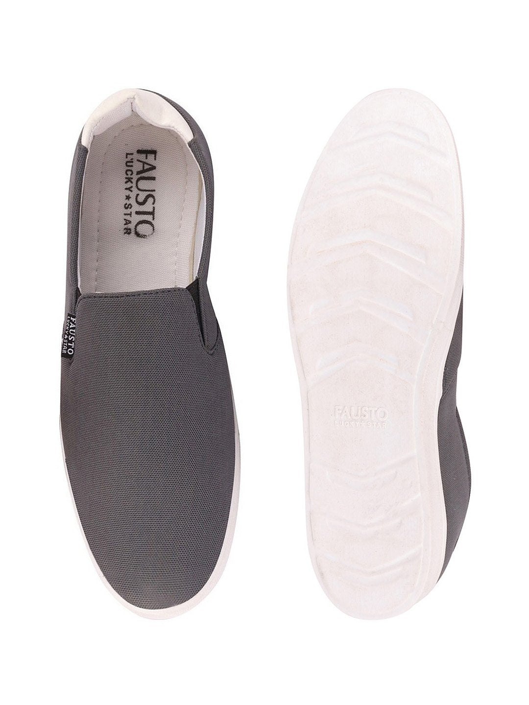 Shop Men Grey Casual Canvas Slip-On Loafers Online.