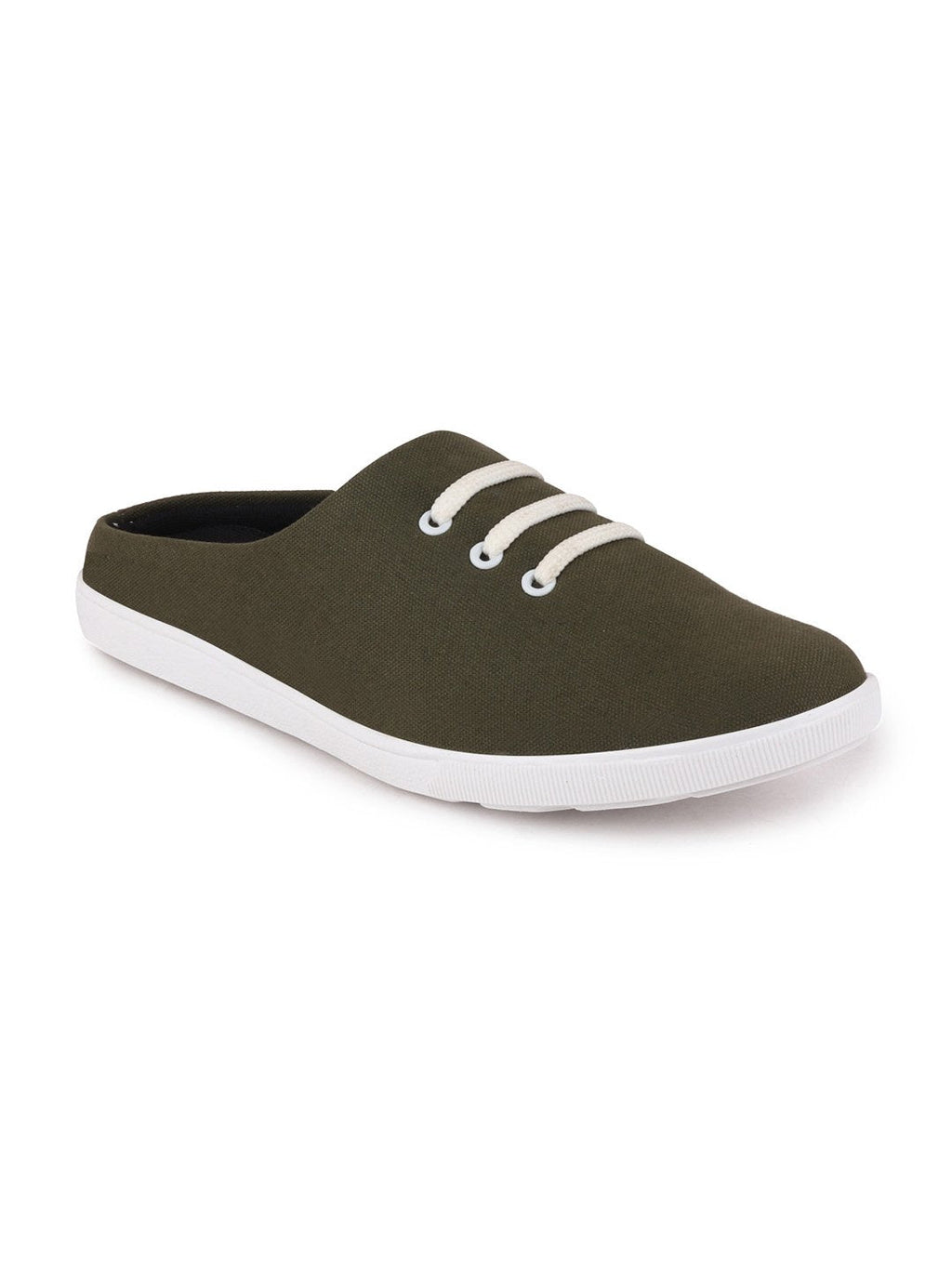 Shop Men Olive Green Casual Canvas Slip-On Shoes Online.