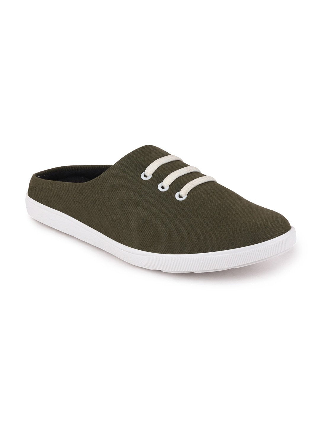 Shop Men Olive Green Casual Canvas Slip-On Shoes Online.