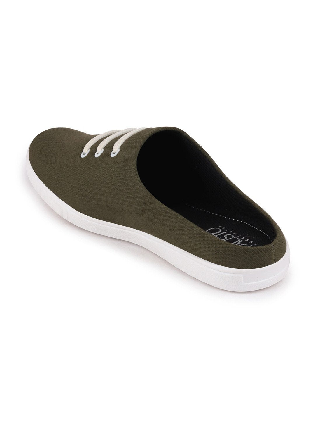 Shop Men Olive Green Casual Canvas Slip-On Shoes Online.