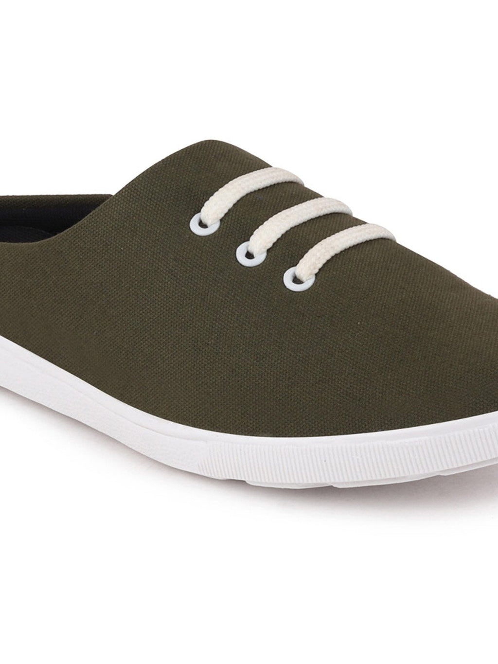 Shop Men Olive Green Casual Canvas Slip-On Shoes Online.