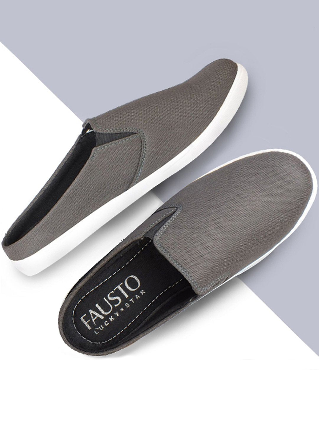 Men Grey Casual Canvas Slip-On Shoes - Main Image