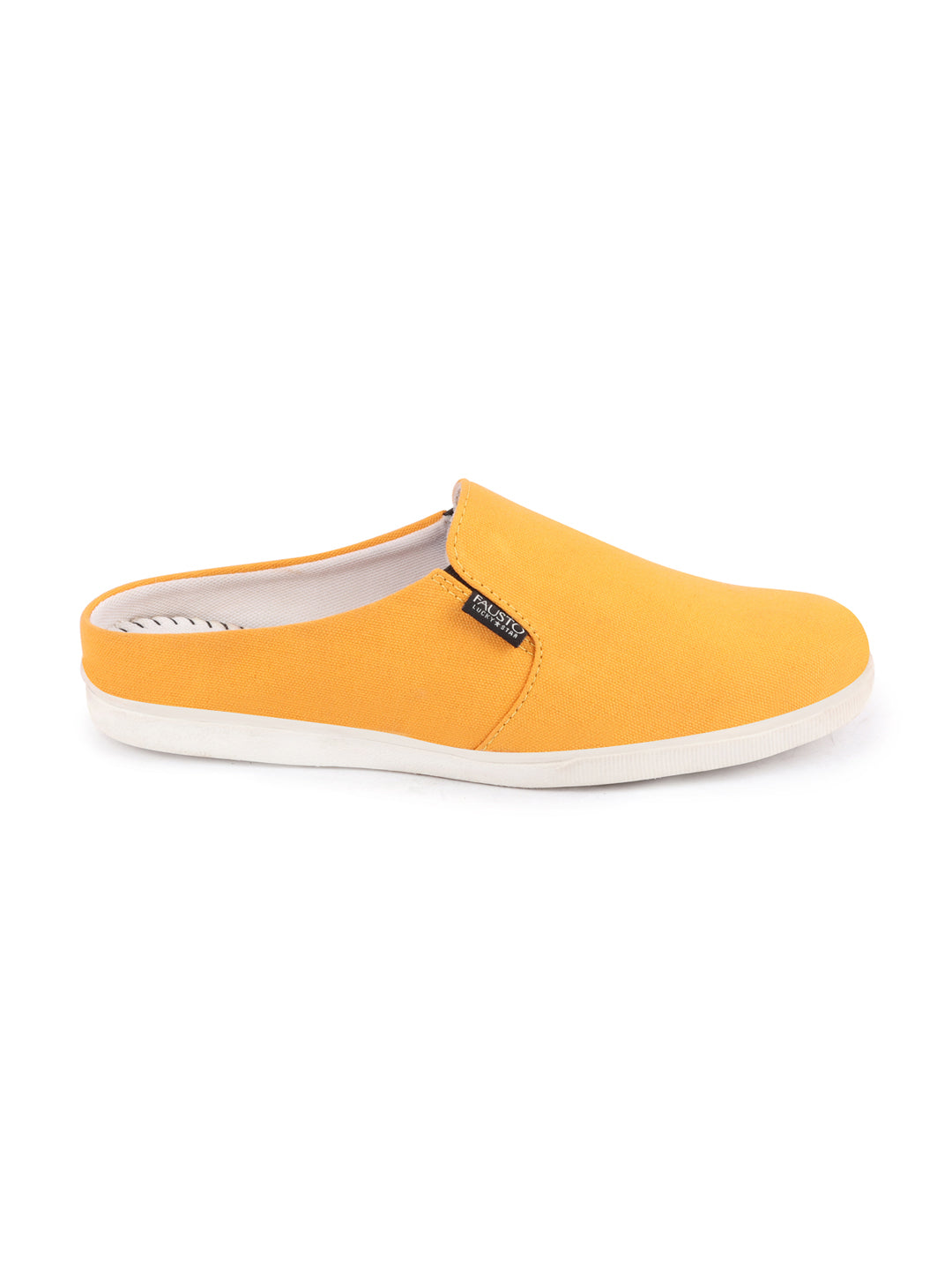 Shop Men Yellow Casual Back Open Canvas Stylish Slip On Shoes Online.