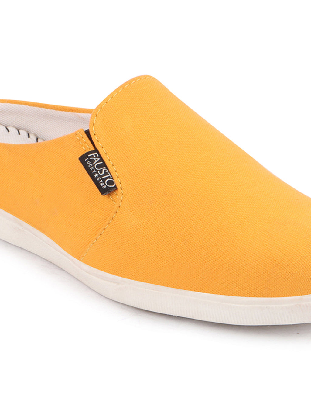 Shop Men Yellow Casual Back Open Canvas Stylish Slip On Shoes Online.