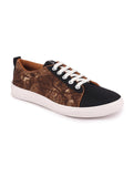 Women Black/Brown Casual Canvas Lace-Up Sneakers