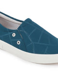 Women Blue Casual Canvas Slip-On Loafers