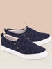 Women Navy Blue Casual Canvas Slip-On Loafers