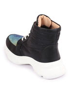 Shop Women Black High Ankle Lace Up Embellished Sneakers Online.