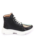 Shop Women Black High Ankle Lace Up Embellished Sneakers Online.