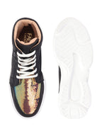 Shop Women Black High Ankle Lace Up Embellished Sneakers Online.