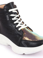 Shop Women Black High Ankle Lace Up Embellished Sneakers Online.