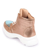 Shop Women Golden High Ankle Lace Up Embellished Sneakers Online.