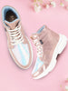 Women Pink High Ankle Lace Up Embellished Sneakers