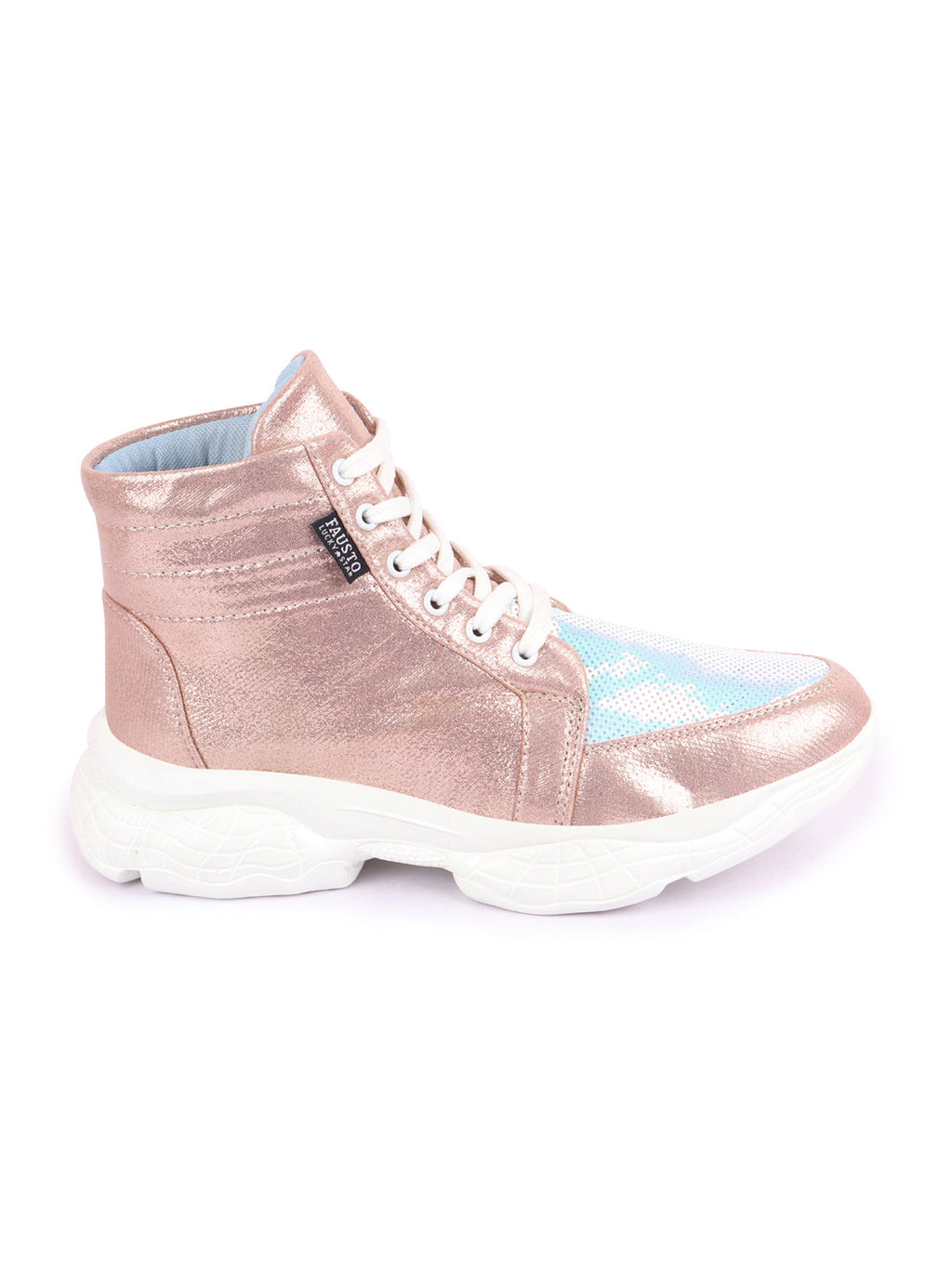 Shop Women Pink High Ankle Lace Up Embellished Sneakers Online.