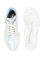 Shop Women Silver High Ankle Lace Up Embellished Sneakers Online.