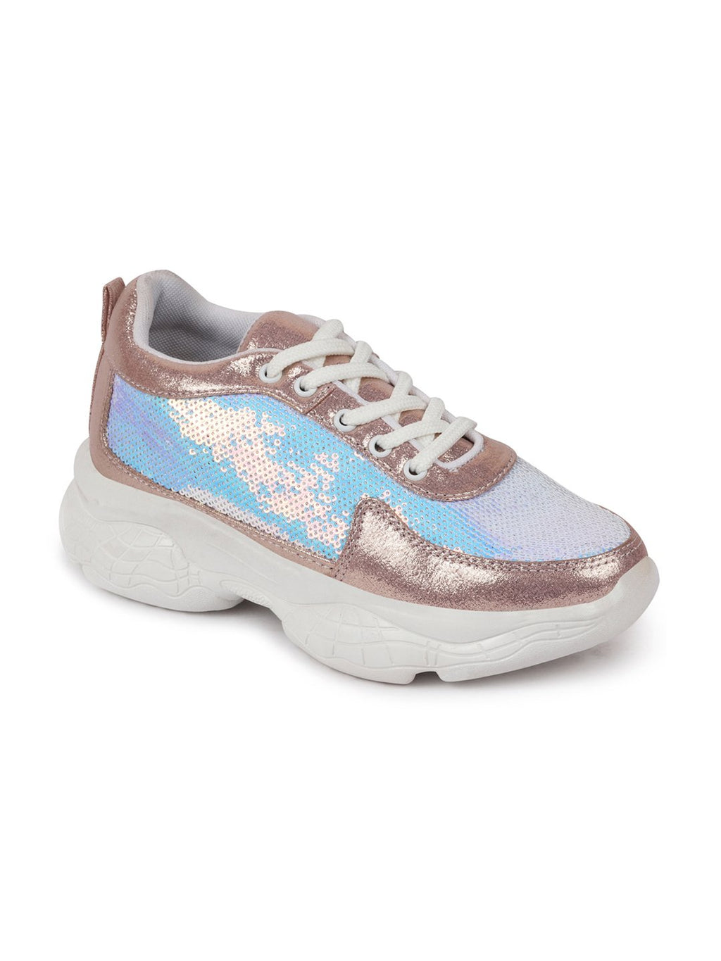 Shop Women Pink Stylish Lace Up Embellished Sneakers Online.